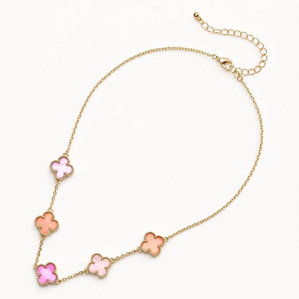 NEW FREM women's shell clover necklace in multi pink